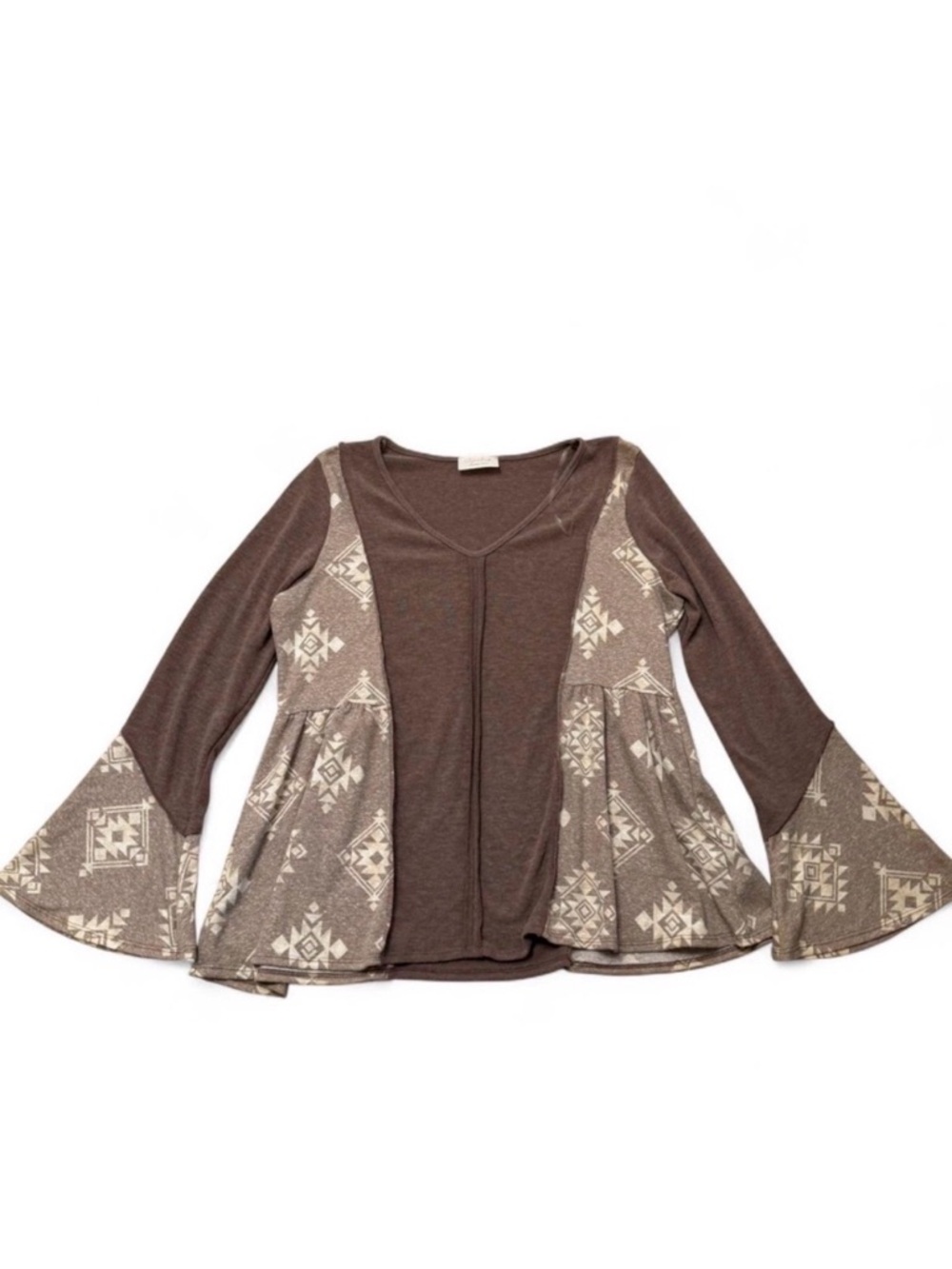 Sugarfox Aztec Babydoll Bell Sleeve Blouse Top Women’s 2X Boho Western Spring